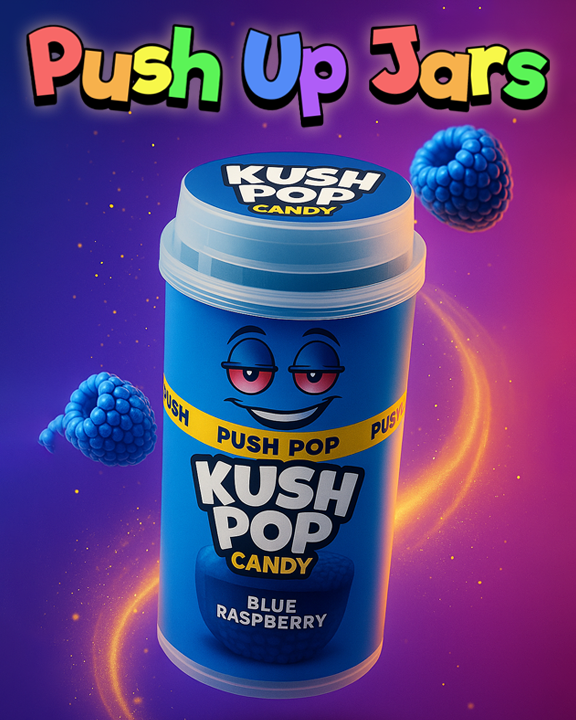 push-up jar for easy dispensing of snacks, candies, or cosmetics.