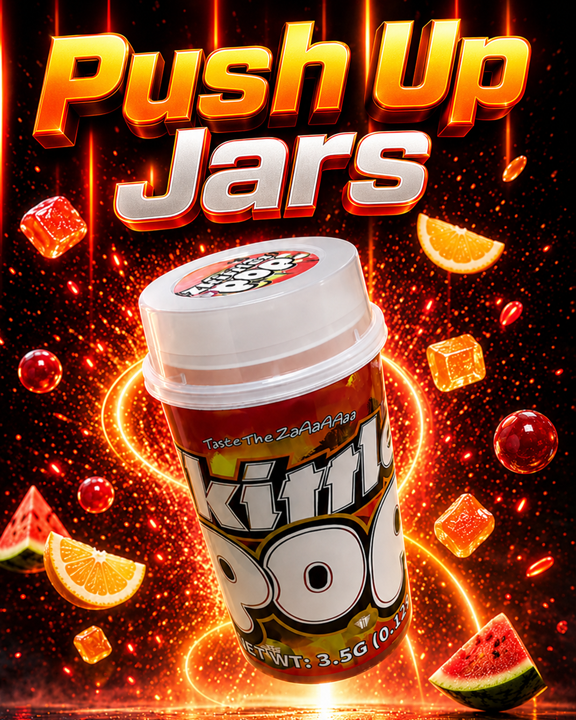push-up jar for easy dispensing of snacks, candies, or cosmetics.