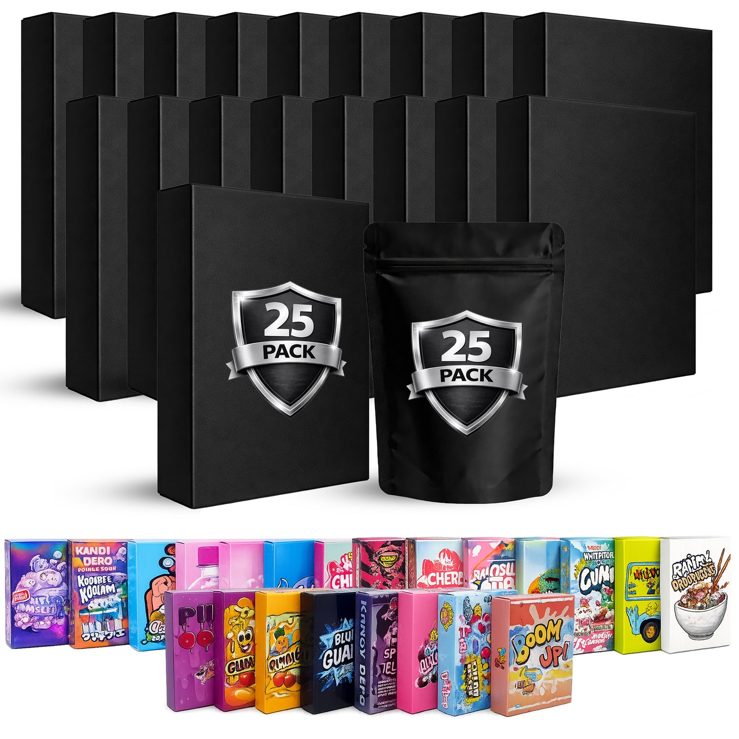 25 Pack 3.5g Small (3.5" x 5") Gift Boxes with Matching Zip Bags Mystery Bundle - Assorted Designs