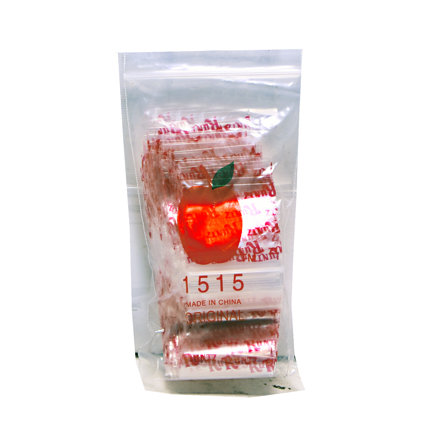 Mylar Bags, herb Mylar Bags, , Where to buy mylar bags, Custom mylar bags near me, Mylar Bags Wholesale. Clear plastic bag with red and white design featuring an apple logo and text on a white background