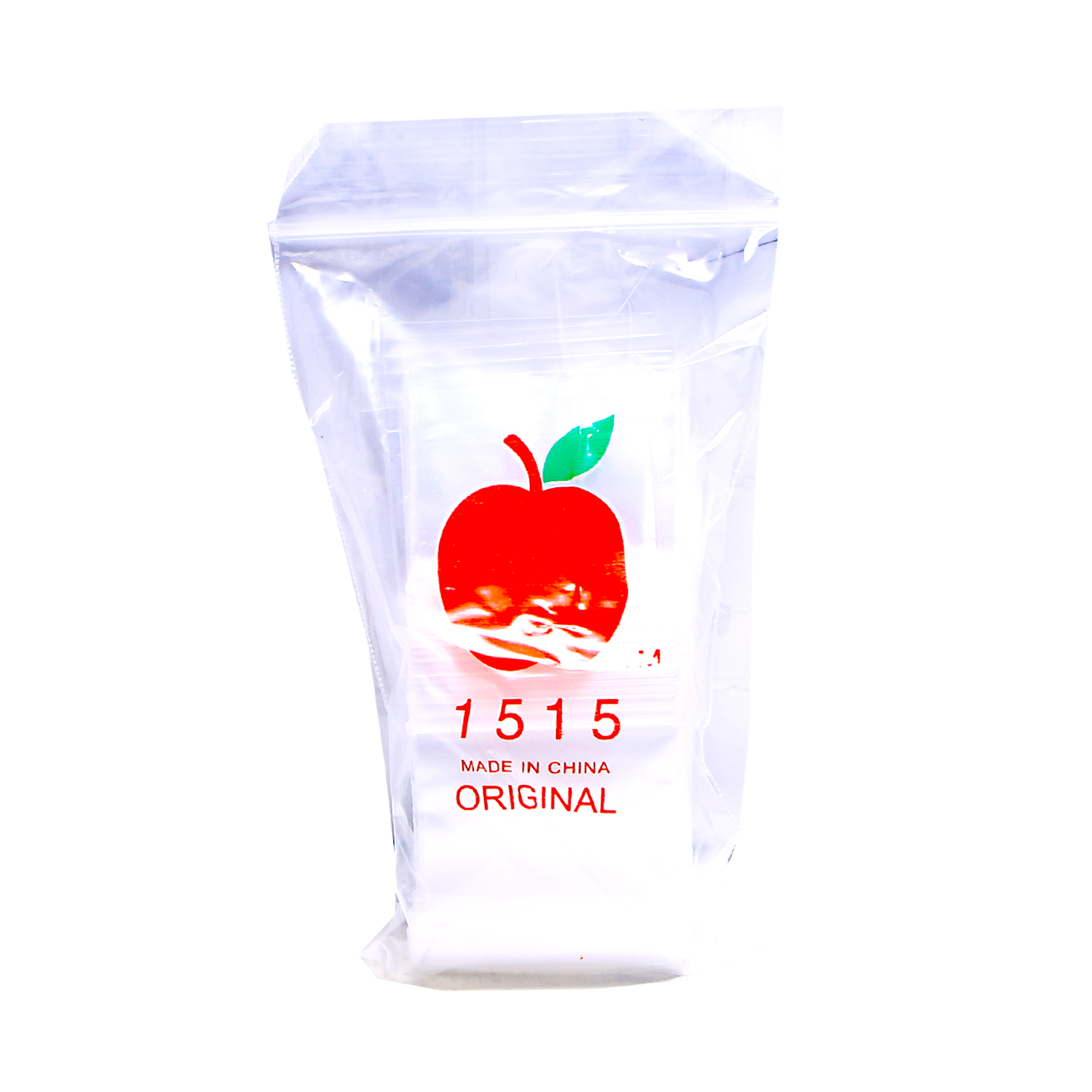 Mylar Bags, herb Mylar Bags, , Where to buy mylar bags, Custom mylar bags near me, Mylar Bags Wholesale. Clear plastic bag with red apple logo and text on a white background