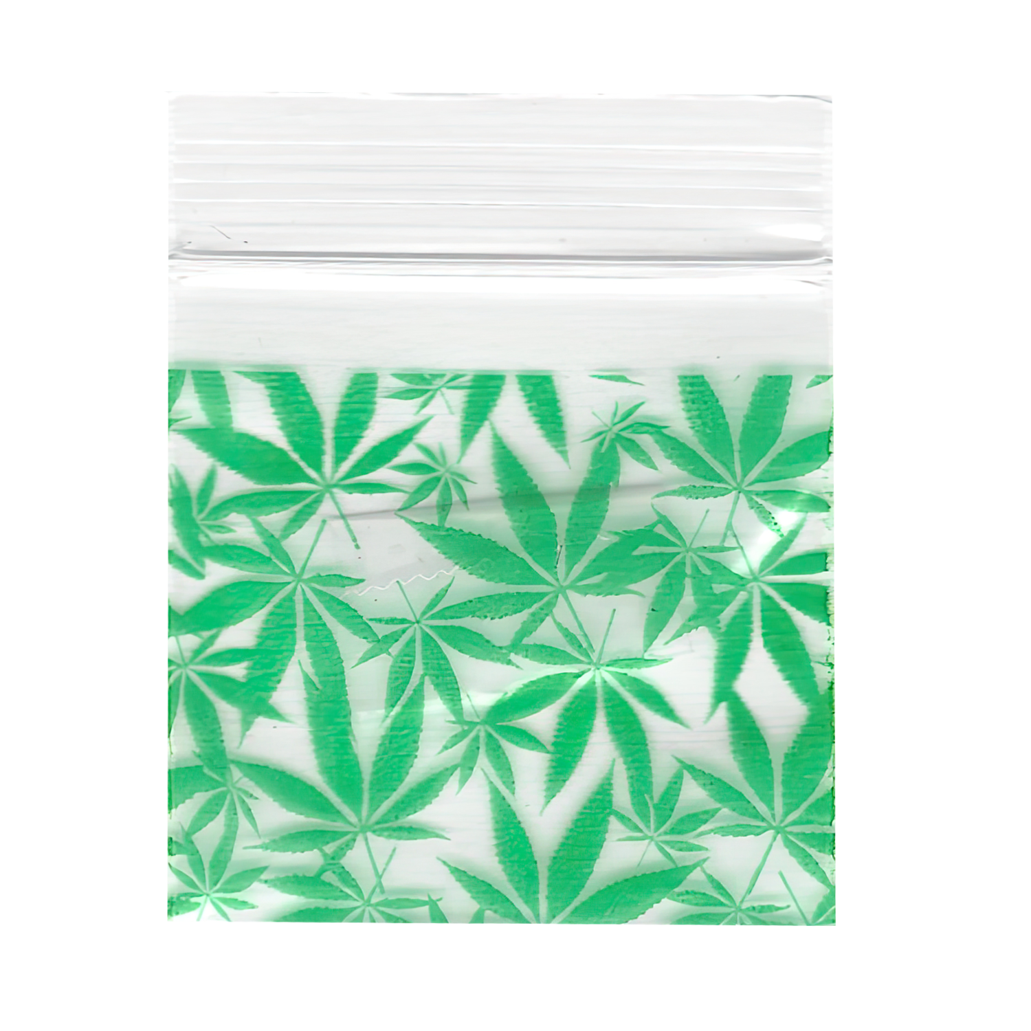 Mylar Bags, herb Mylar Bags, , Where to buy mylar bags, Custom mylar bags near me, Mylar Bags Wholesale. Clear plastic bag with green herb leaf pattern on a white background