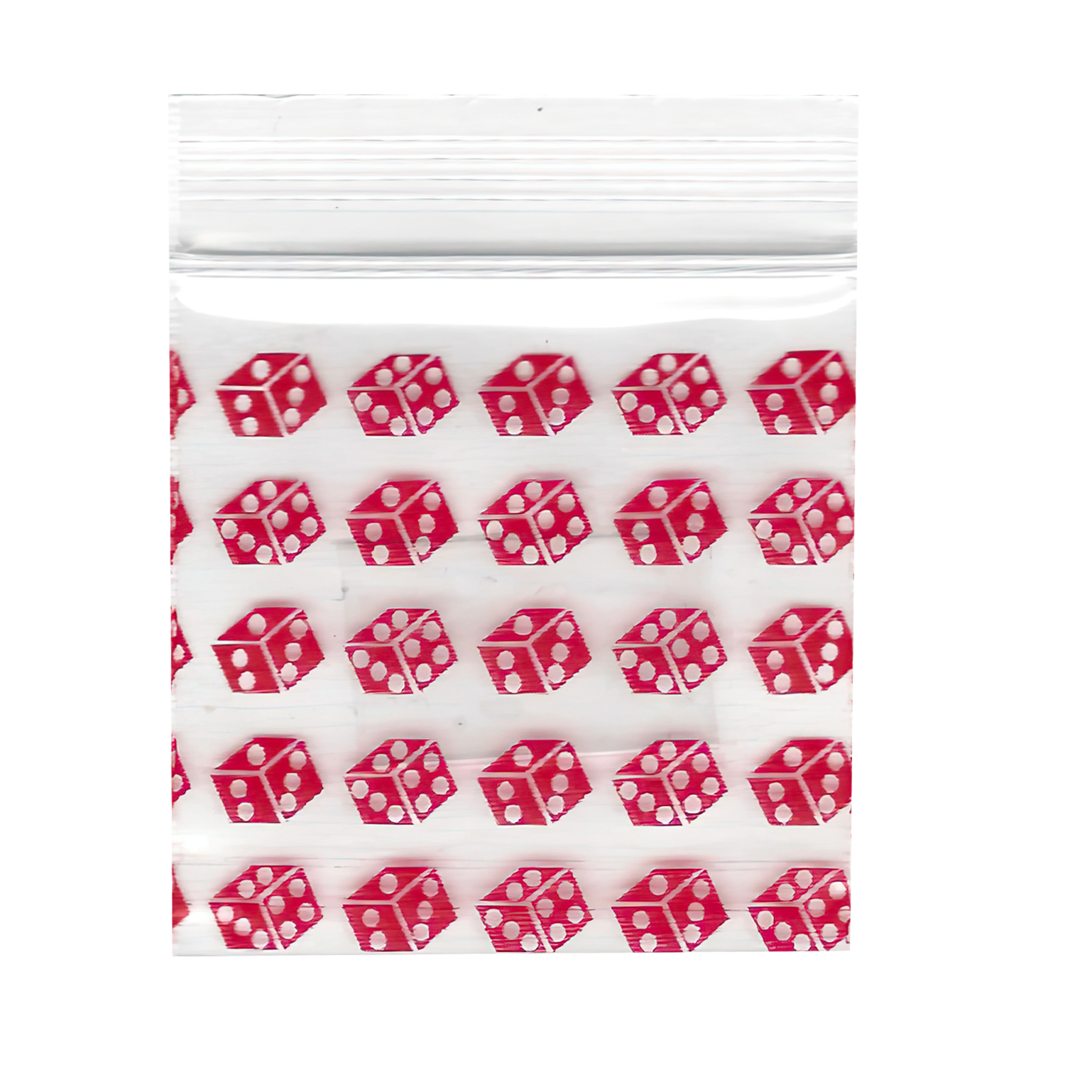 Mylar Bags, herb Mylar Bags, Where to buy mylar bags, Custom mylar bags near me, Mylar Bags Wholesale. Apple Bags. Clear ziplock bag with red dice pattern on a white background
