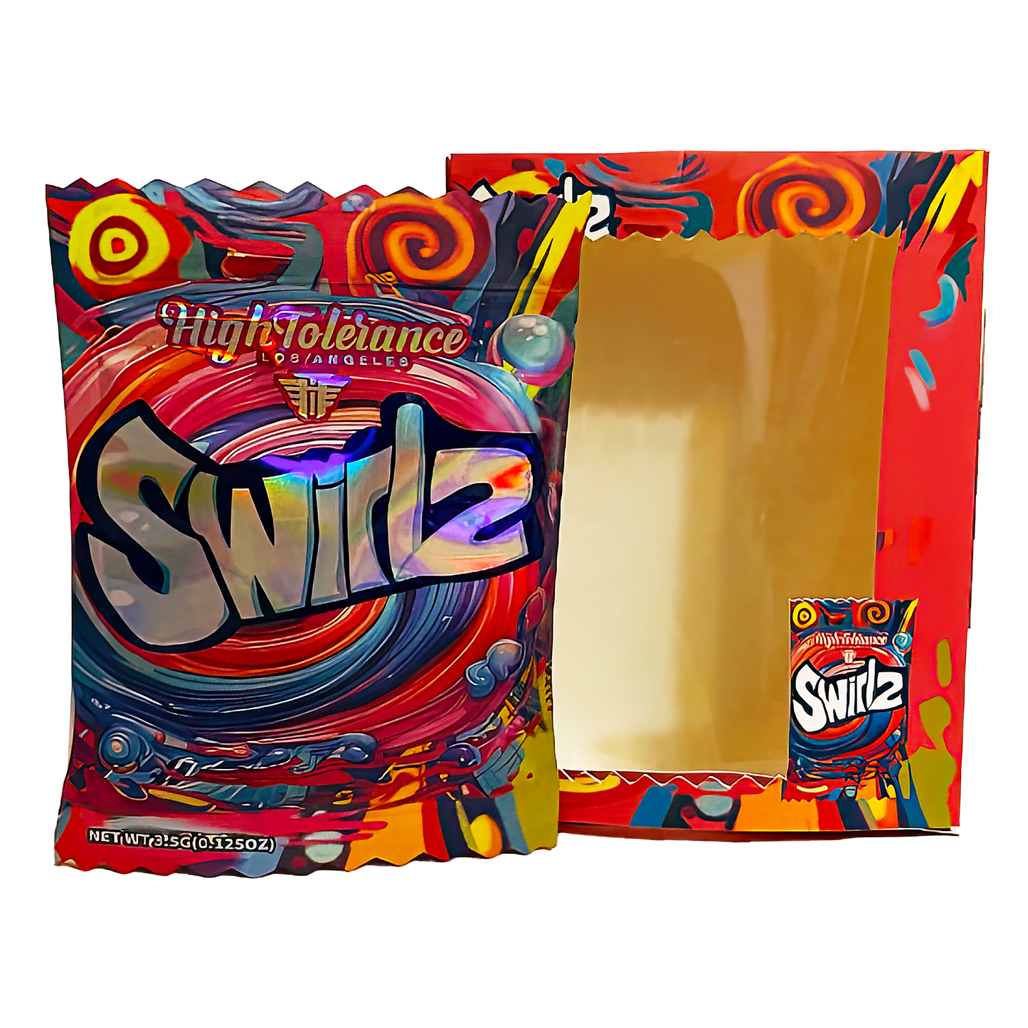 3.5g Mylar Bag with Window Box - High Tolerance Swirlz (25 Bags+25Boxes)