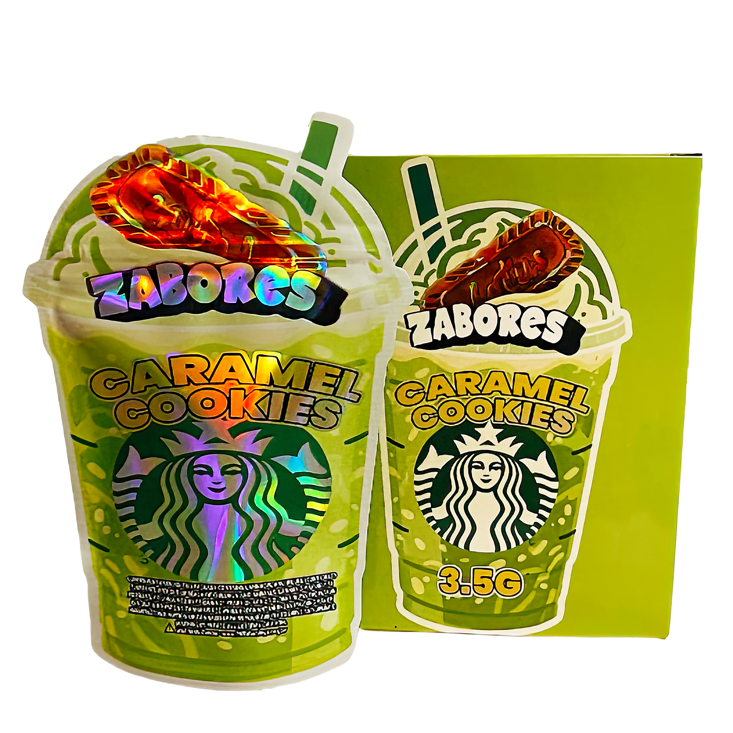 3.5g Mylar Bag with Window Box - Zabores Caramel Cookies (25 Bags+25Boxes)