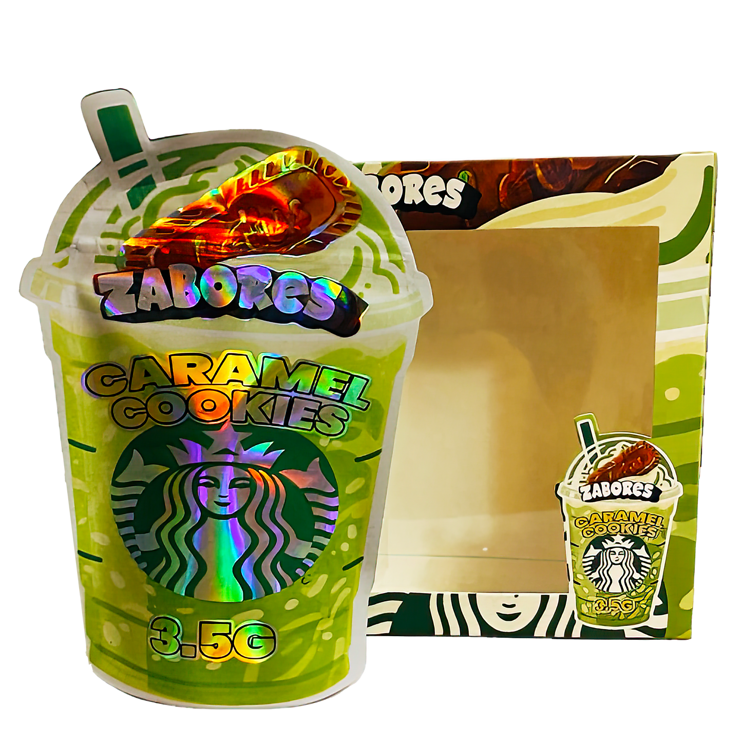 3.5g Mylar Bag with Window Box - Zabores Caramel Cookies (25 Bags+25Boxes)