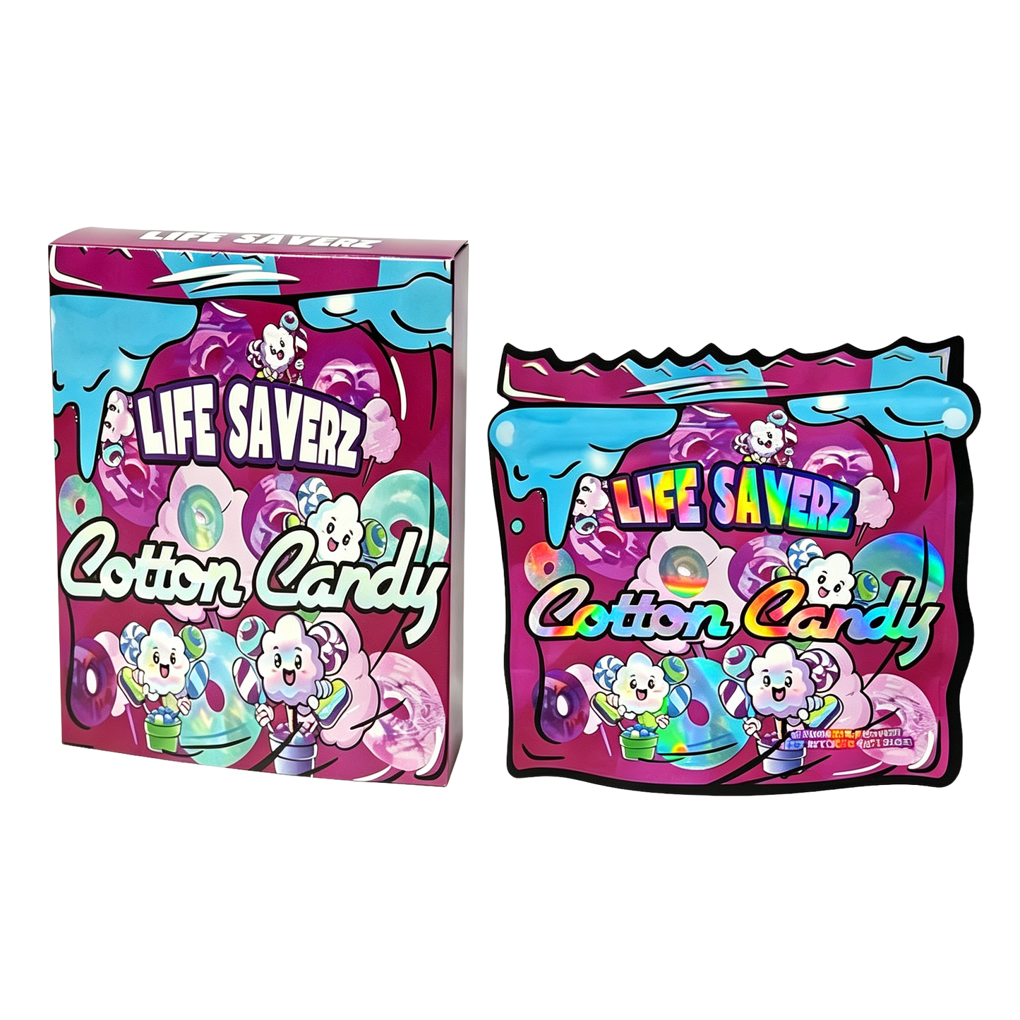 25 Pack 3.5g Shaped Bags & Window Boxes Set - Life Saverz Cotton Candy