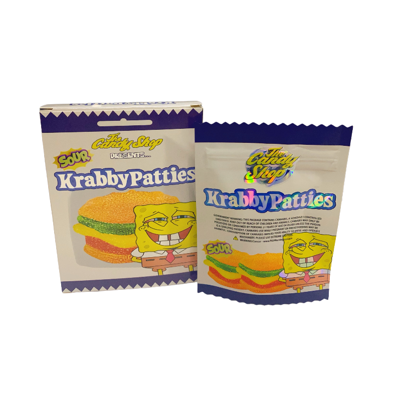 25 Pack 3.5g Shaped Bags & Window Boxes Set - The Candy Shop Krabby Patties