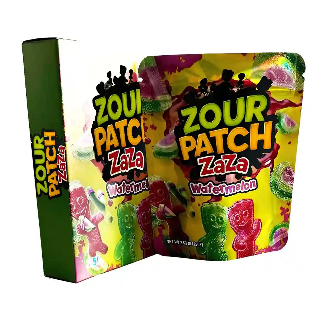 Mylar Bag Zour Patch Zaza gummy candy packaging with colorful design on a white background