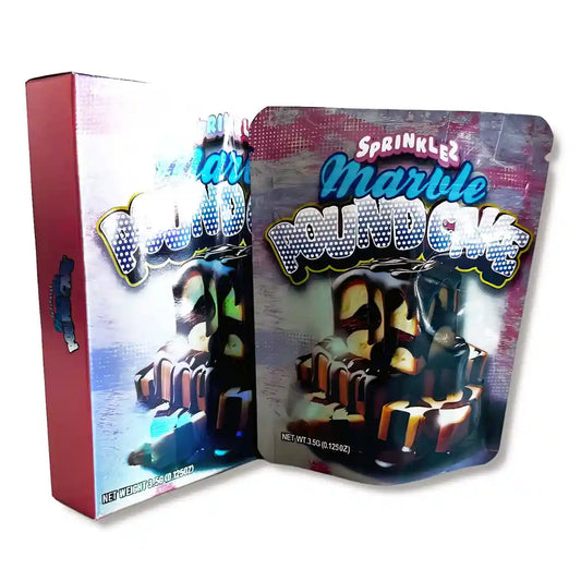 Large mylar bags, herb Mylar Bags, Mylar bag with box, Where to buy mylar bags, Custom mylar bags near me.   Sprinkle Popplers packaging with colorful design on a white background