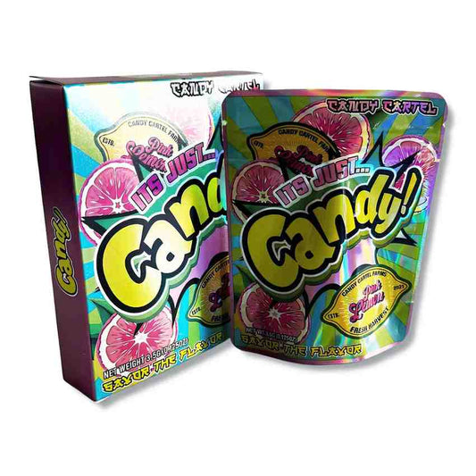 Large mylar bags, herb Mylar Bags, Mylar bag with box, Where to buy mylar bags, Custom mylar bags near me. Colorful candy packaging with 'Gandy' branding on a white background