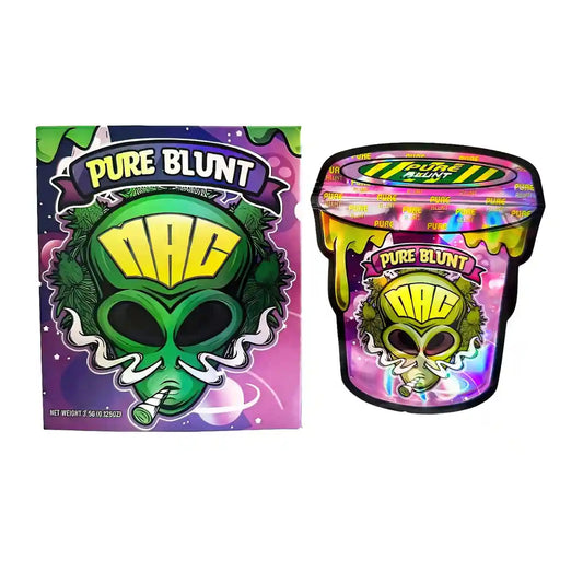 Mylar Bag Pure Blunt packaging with alien design on a white background
