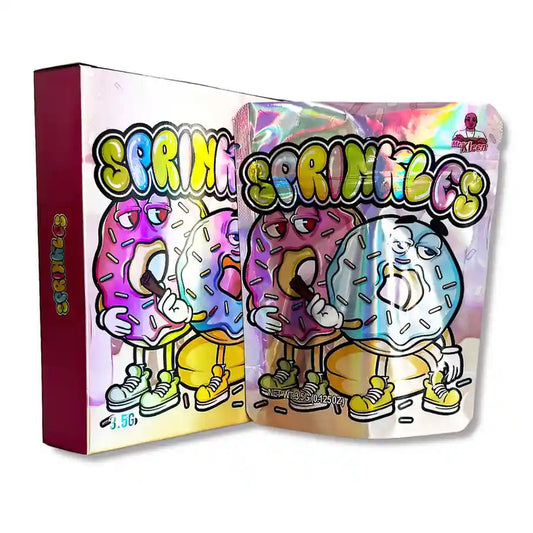 Mylar Bag Cartoon character packaging with colorful design and text on a white background