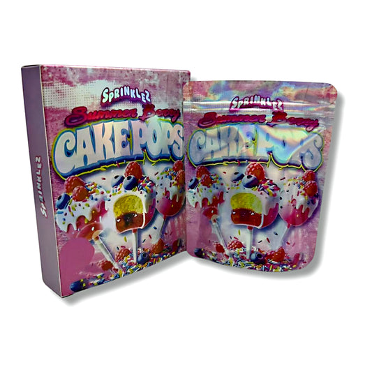 Mylar bags with box, herb Mylar Bags, Where to buy mylar bags, Custom mylar bags near me, Mylar Bags Wholesale. Sprinkles Cake Pops packaging on a white background