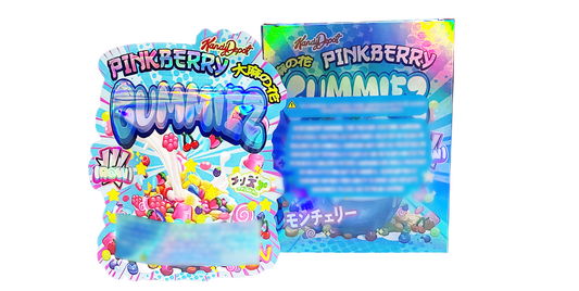 3.5g Shaped Mylar Storage Bag with Box - Pinkberry Gummiez (25 Storage Bags+25Boxes)