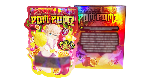 3.5g Shaped Mylar Storage Bag with Box - Passion Fruit Pom Pomz (25 Storage Bags+25Boxes)