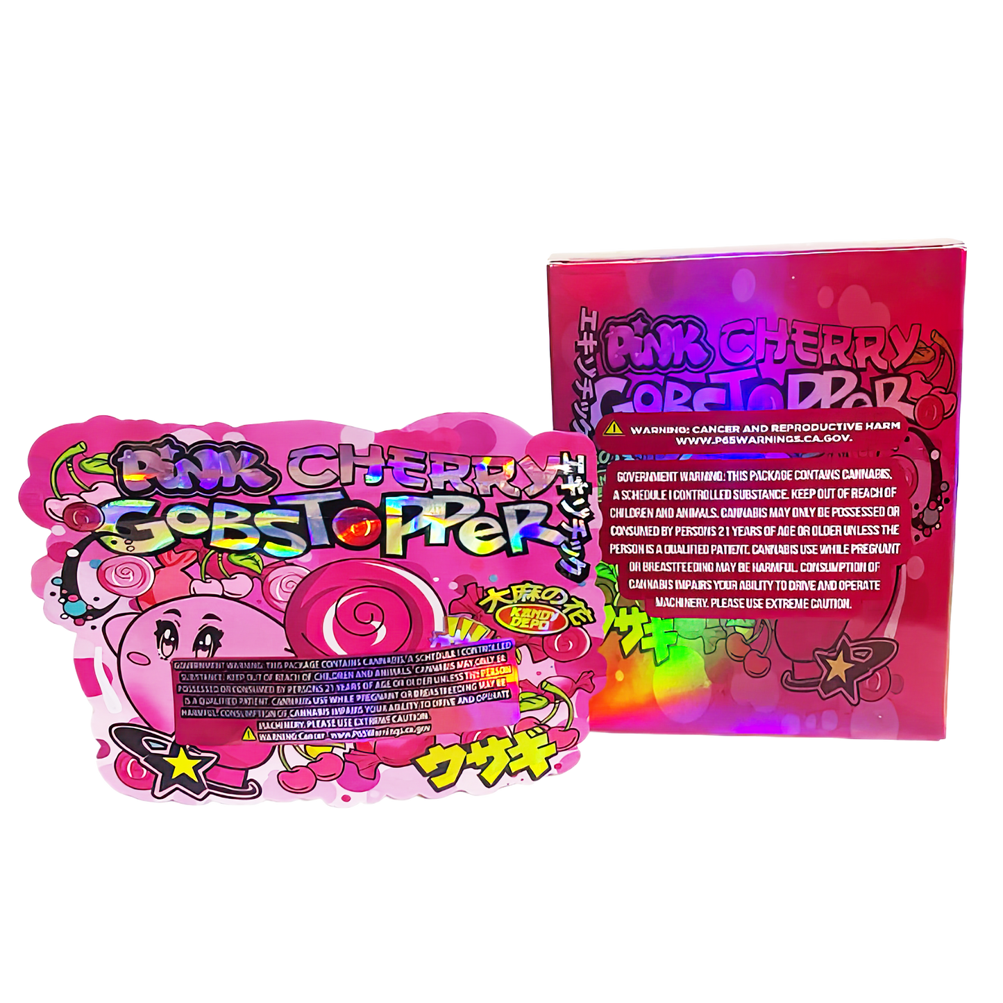 3.5g Shaped Mylar Bag with Box - Pink Cherry Gobstopper (25 Bags+25Boxes)