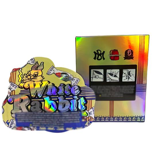 3.5g Shaped Mylar Storage Bag with Box - White Rabbit (25 Storage Bags+25Boxes)