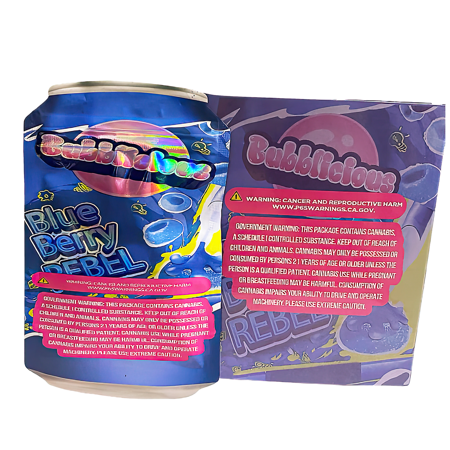 3.5g Shaped Mylar Bag with Box - Bubblicious Blueberry Rebel (25 Bags+25Boxes)