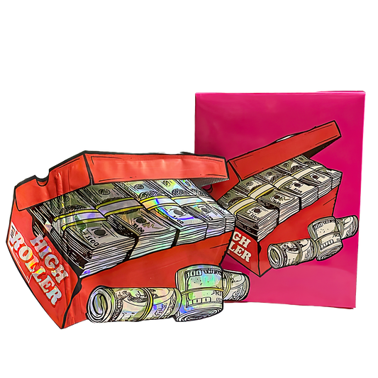 3.5g Shaped Mylar Storage Bag with Box - High Roller (25 Storage Bags+25Boxes)