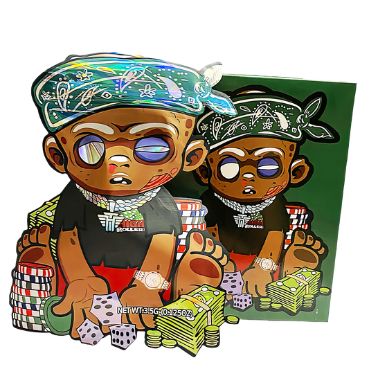 3.5g Shaped Mylar Storage Bag with Box - High Roller Rebel (25 Storage Bags+25Boxes)