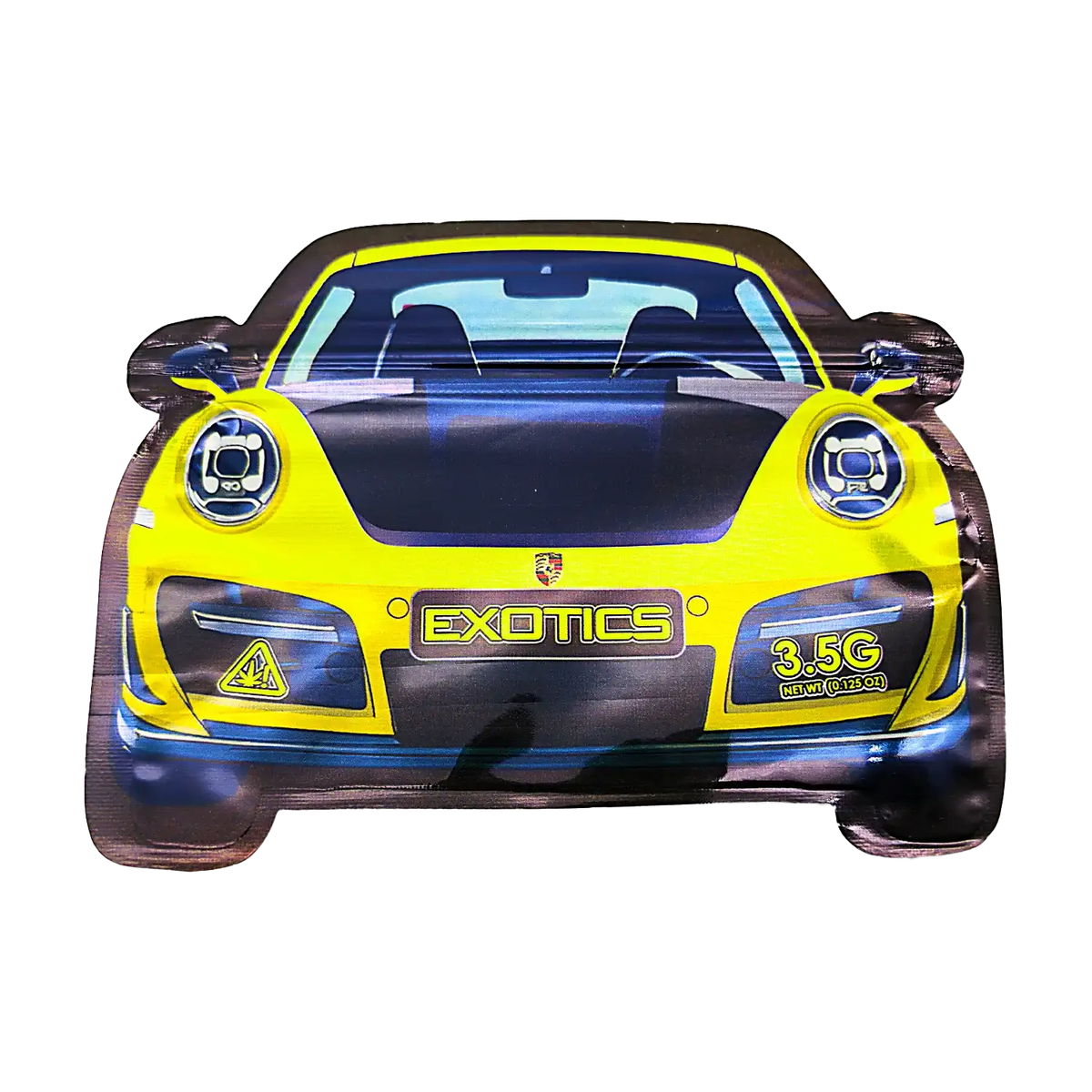 3.5g Shaped Mylar Bag - Yellow Porsche Car (50 Count)