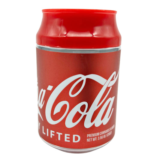 Can Mylar bag 3.5g, herb Mylar Bags, Where to buy mylar bags, Custom mylar bags near me, Mylar Bags Wholesale. Coca-Cola branded can-shaped container with 'Lifted' text on a white background