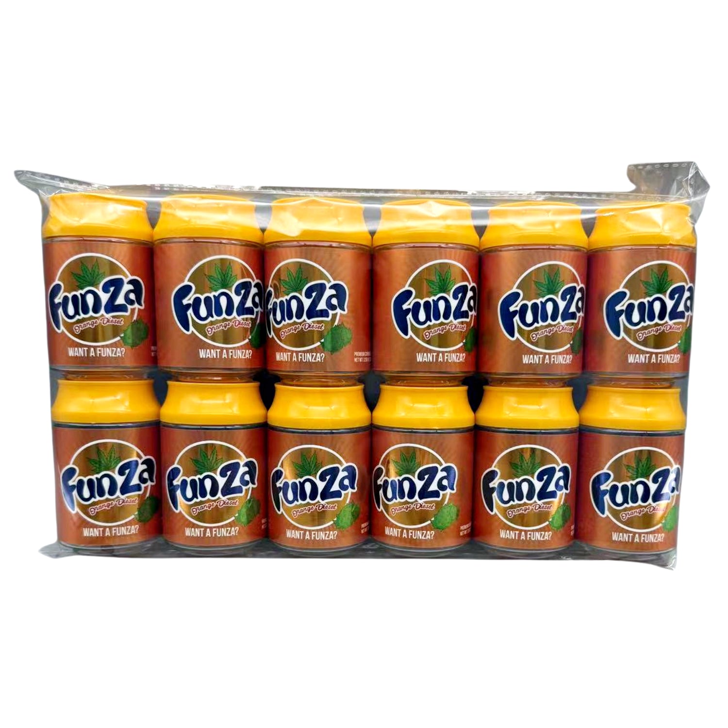 Can Mylar bag 3.5g, herb Mylar Bags, Where to buy mylar bags, Custom mylar bags near me, Mylar Bags Wholesale. Pack of Funza drinks in clear packaging on a white background