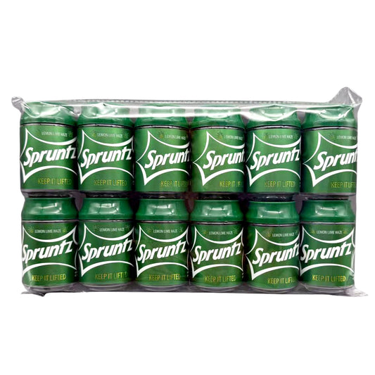 Can Mylar bag 3.5g, herb Mylar Bags, Where to buy mylar bags, Custom mylar bags near me, Mylar Bags Wholesale. Pack of Sprunt lemon lime soda cans on a white background