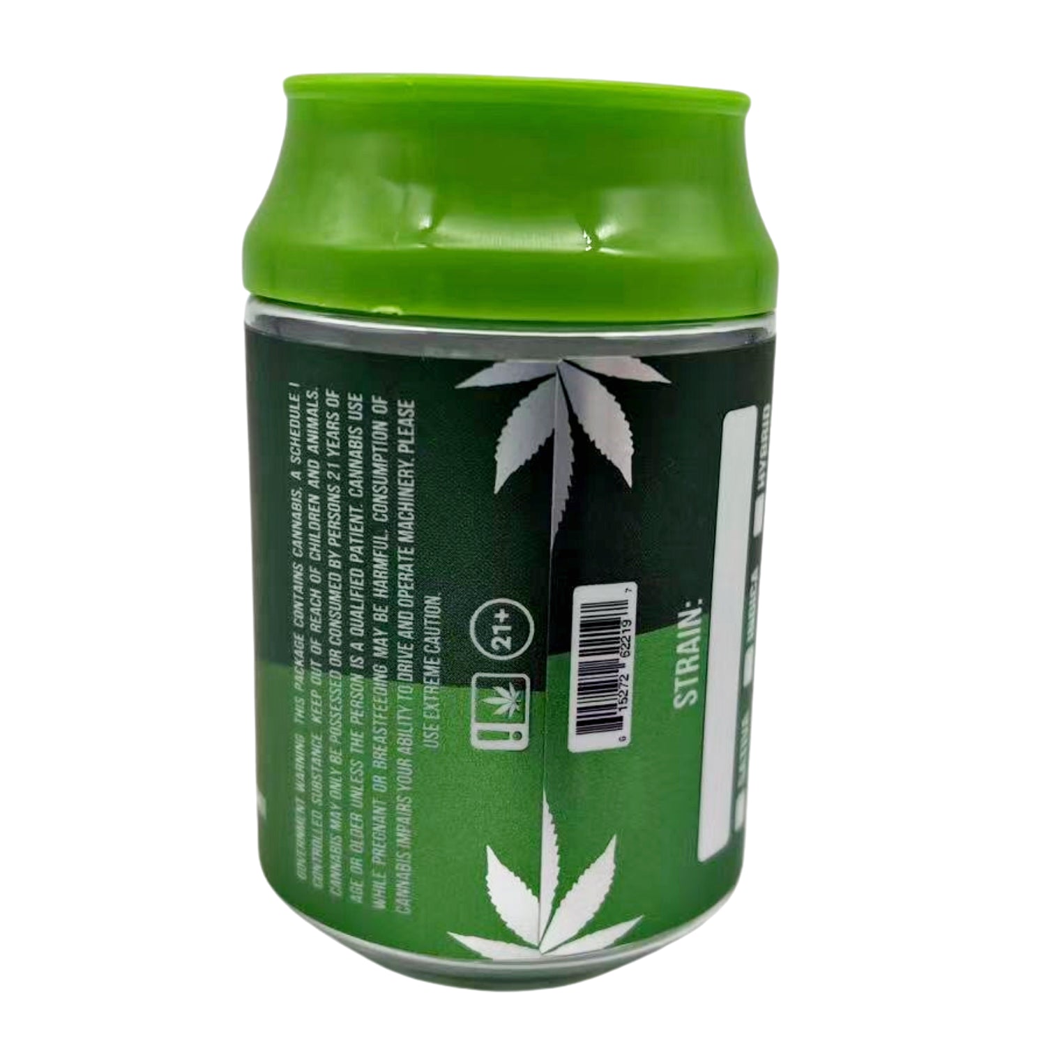 Can Mylar bag 3.5g, herb Mylar Bags, Where to buy mylar bags, Custom mylar bags near me, Mylar Bags Wholesale. Green can with herb leaf design on a white background