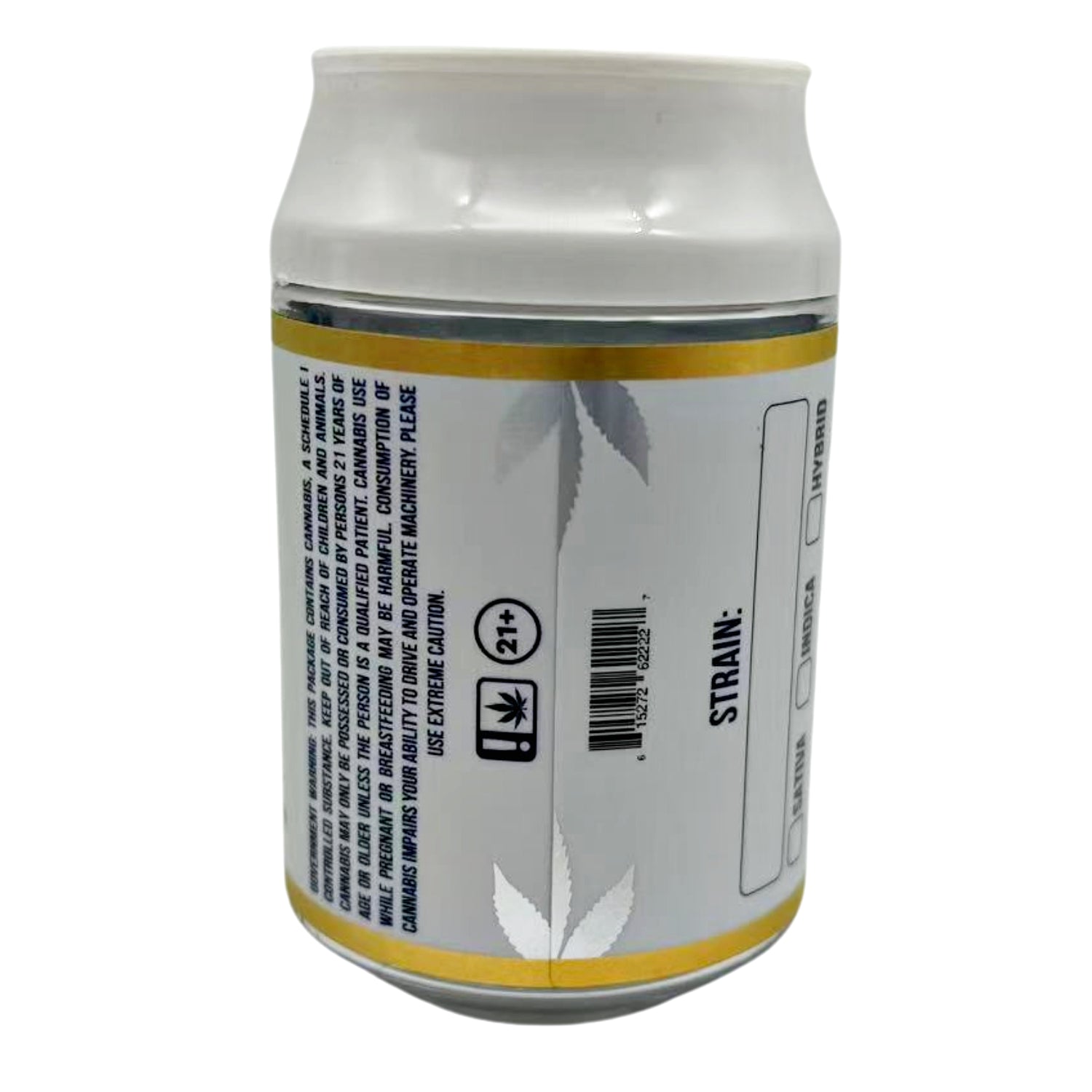 Can Mylar bag 3.5g, herb Mylar Bags, Where to buy mylar bags, Custom mylar bags near me, Mylar Bags Wholesale. White can with a label featuring text and a barcode on a white background