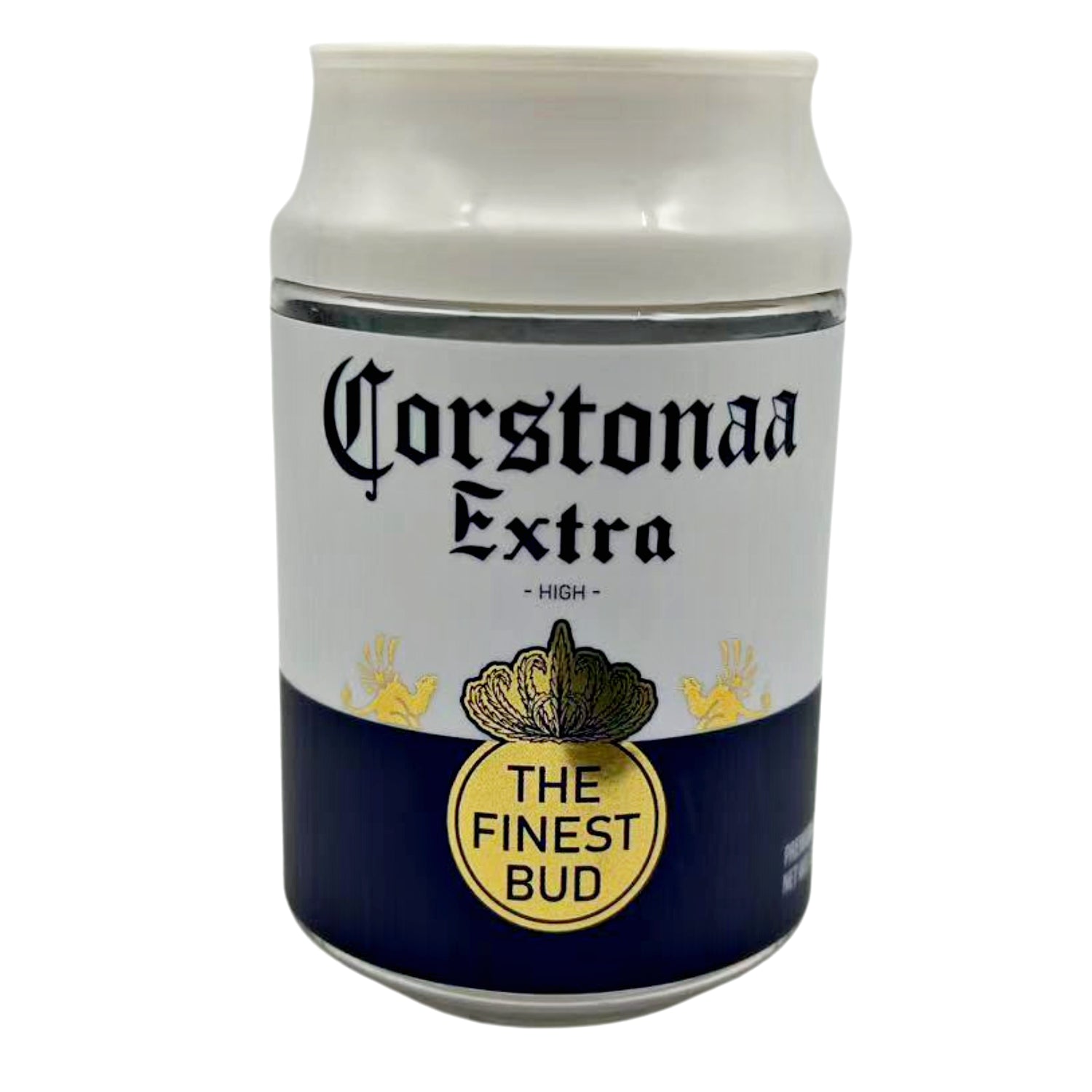 Can Mylar bag 3.5g, herb Mylar Bags, Where to buy mylar bags, Custom mylar bags near me, Mylar Bags Wholesale. Can of Corstonaa Extra with branding on a white background