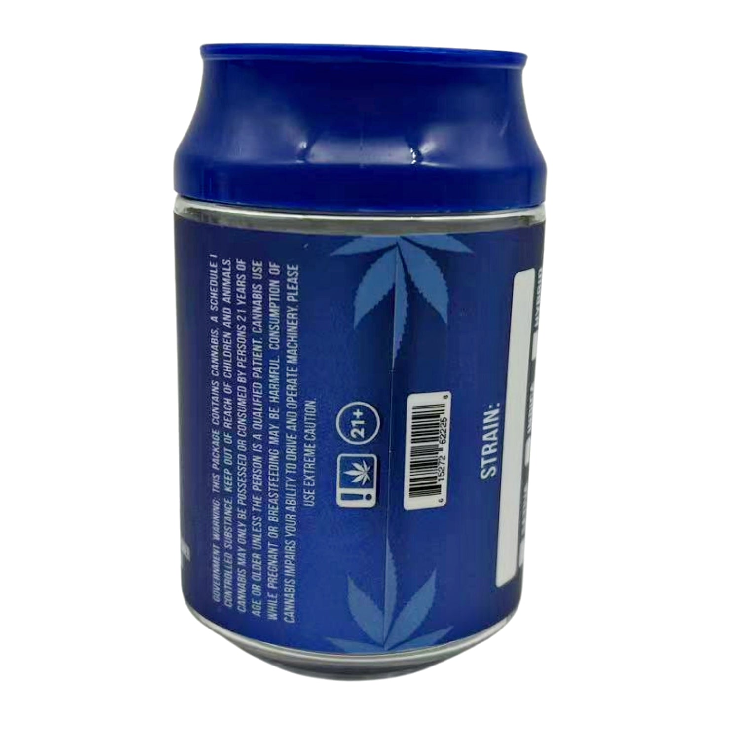 Can Mylar bag 3.5g, herb Mylar Bags, Where to buy mylar bags, Custom mylar bags near me, Mylar Bags Wholesale. Blue can with herb leaf design on a white background