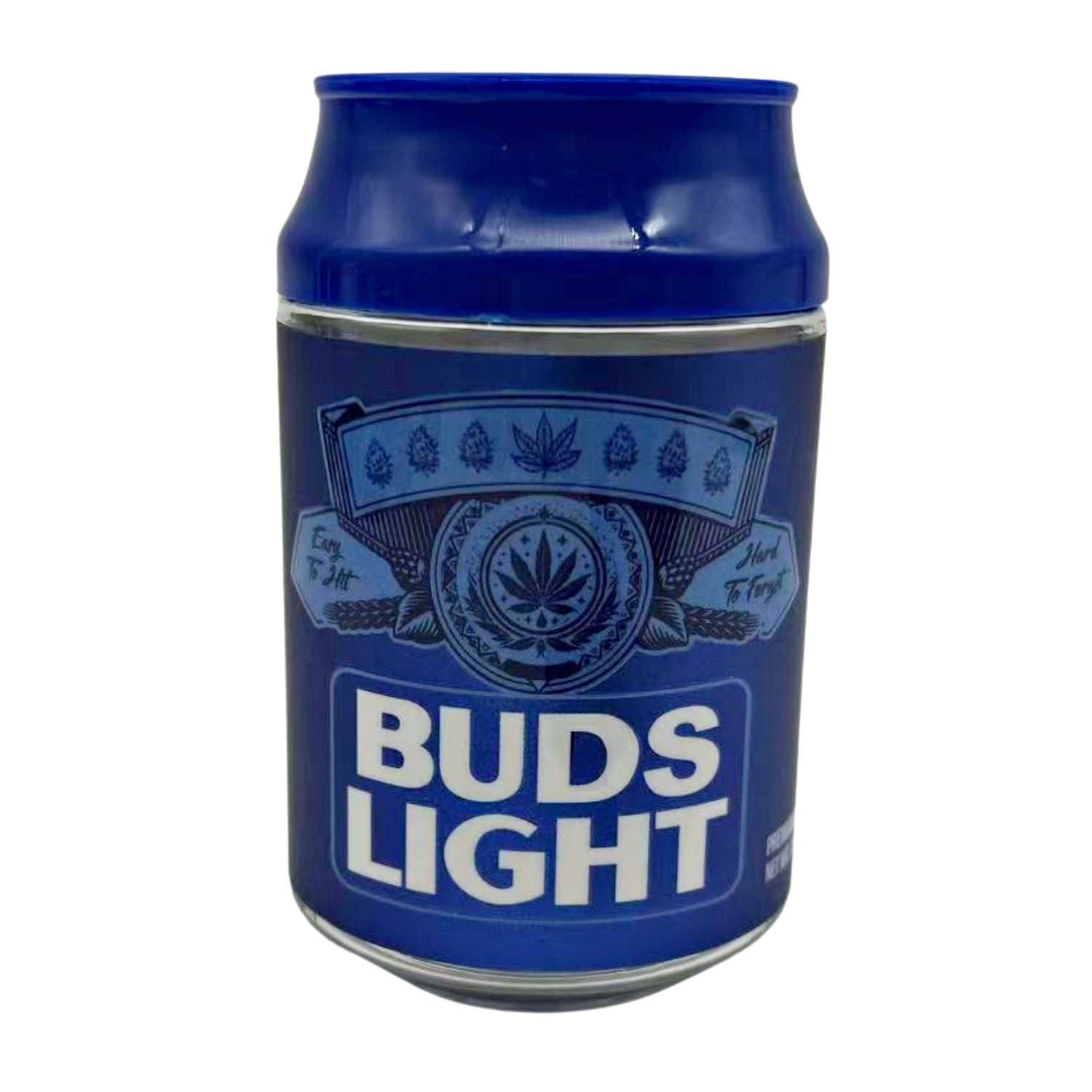 Can Mylar bag 3.5g, herb Mylar Bags, Where to buy mylar bags, Custom mylar bags near me, Mylar Bags Wholesale. Blue can-shaped container with 'Buds Light' branding on a white background