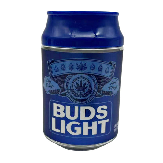 Can Mylar bag 3.5g, herb Mylar Bags, Where to buy mylar bags, Custom mylar bags near me, Mylar Bags Wholesale. Blue can-shaped container with 'Buds Light' branding on a white background