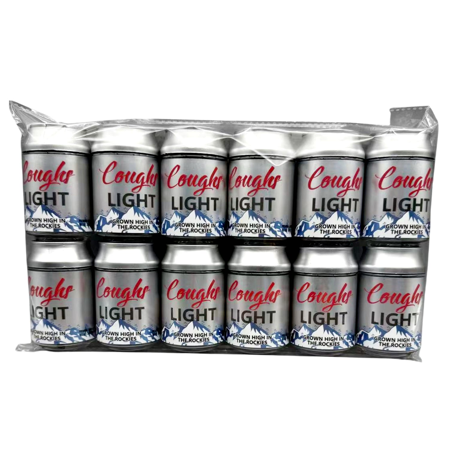 Can Mylar bag 3.5g, herb Mylar Bags, Where to buy mylar bags, Custom mylar bags near me, Mylar Bags Wholesale. Pack of Cough Light cans on a white background