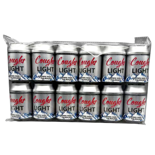 Can Mylar bag 3.5g, herb Mylar Bags, Where to buy mylar bags, Custom mylar bags near me, Mylar Bags Wholesale. Pack of Cough Light cans on a white background