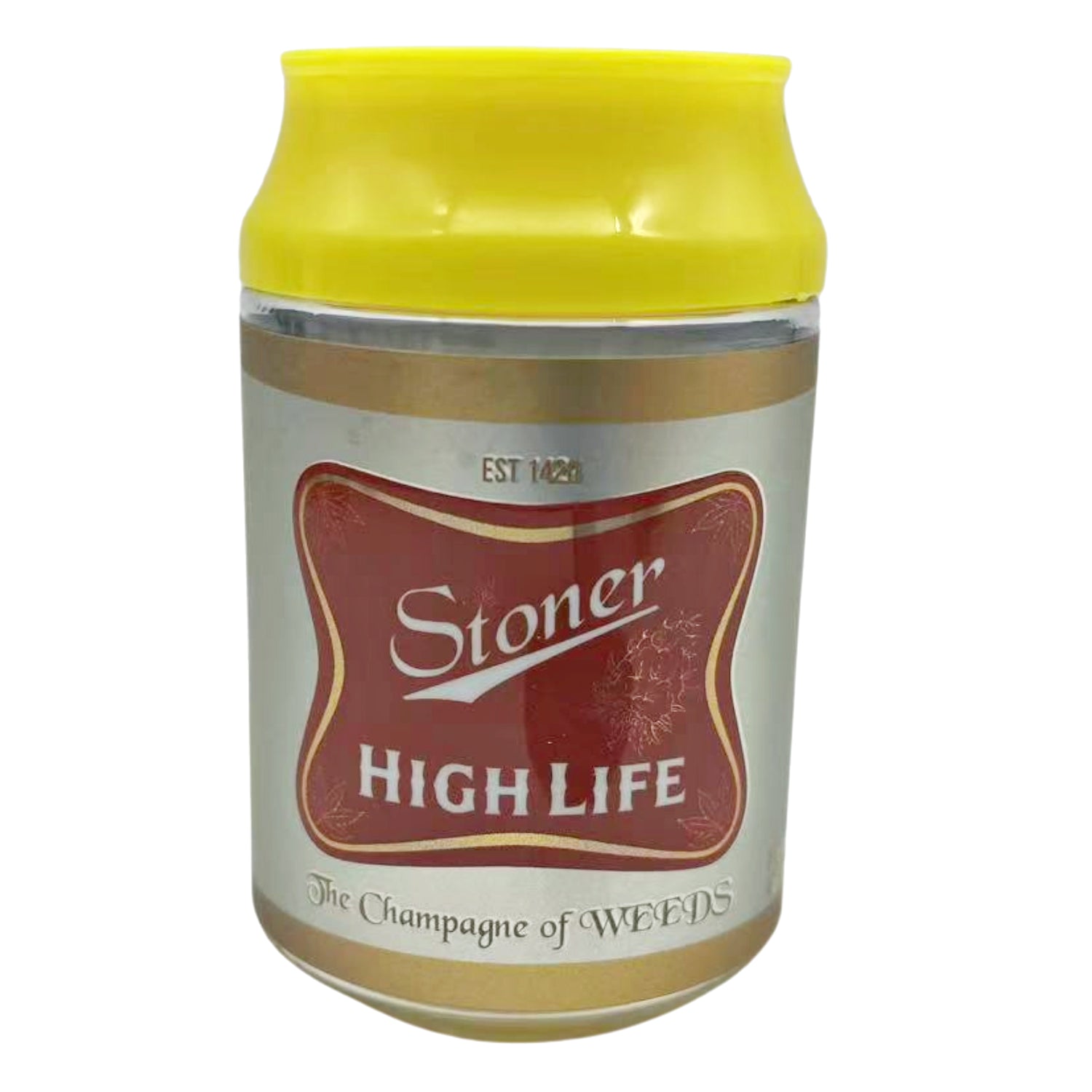 Can Mylar bag 3.5g, herb Mylar Bags, Where to buy mylar bags, Custom mylar bags near me, Mylar Bags Wholesale. Can with 'Stoner High Life' branding on a white background