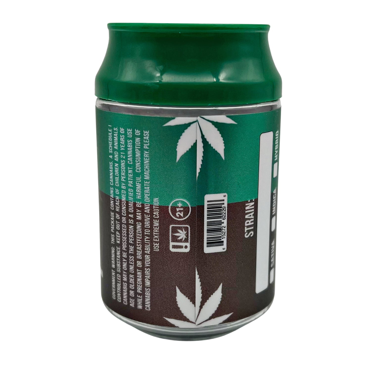 Can Mylar bag 3.5g, herb Mylar Bags, Where to buy mylar bags, Custom mylar bags near me, Mylar Bags Wholesale. Green can with herb leaf design on a white background