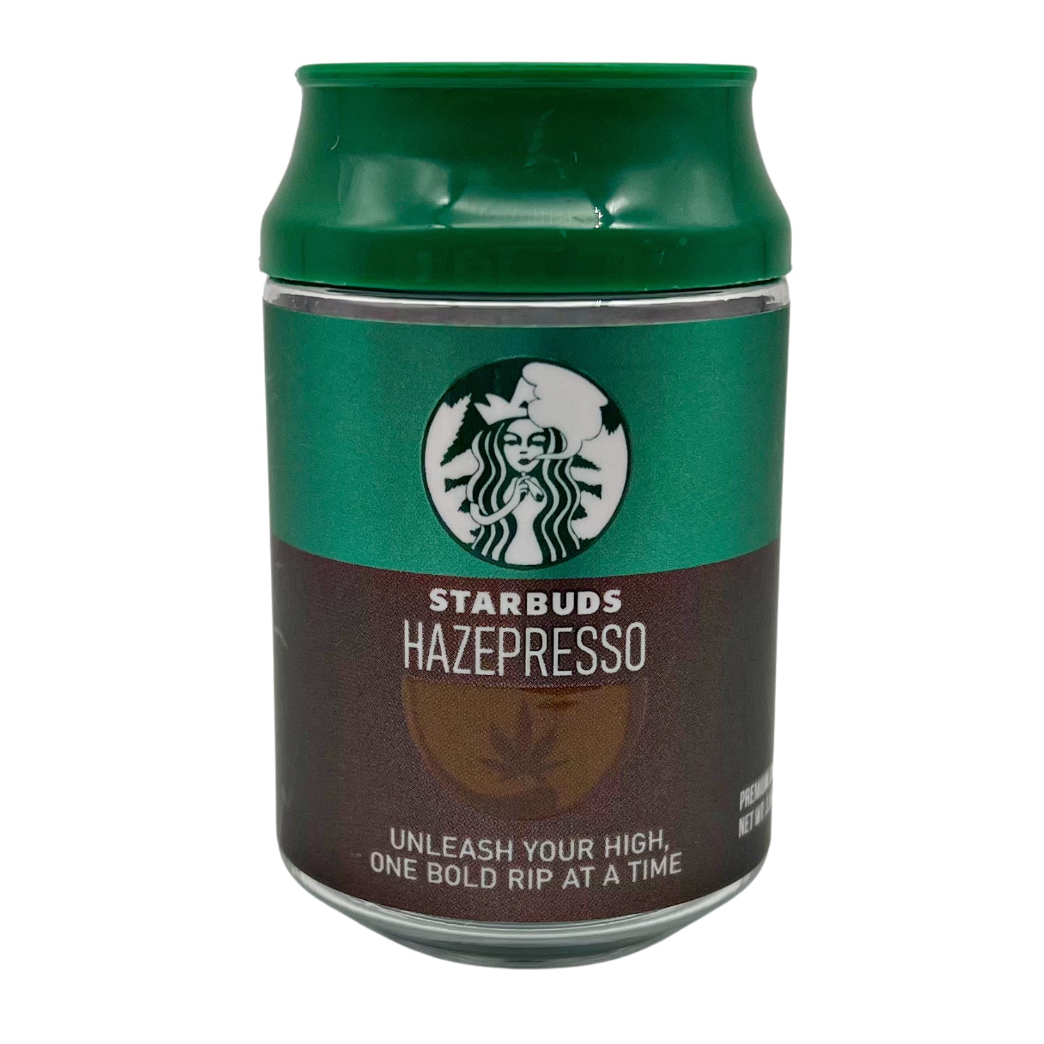 Can Mylar bag 3.5g, herb Mylar Bags, Where to buy mylar bags, Custom mylar bags near me, Mylar Bags Wholesale. Starbucks Starbuds Hazepresso can on a white background