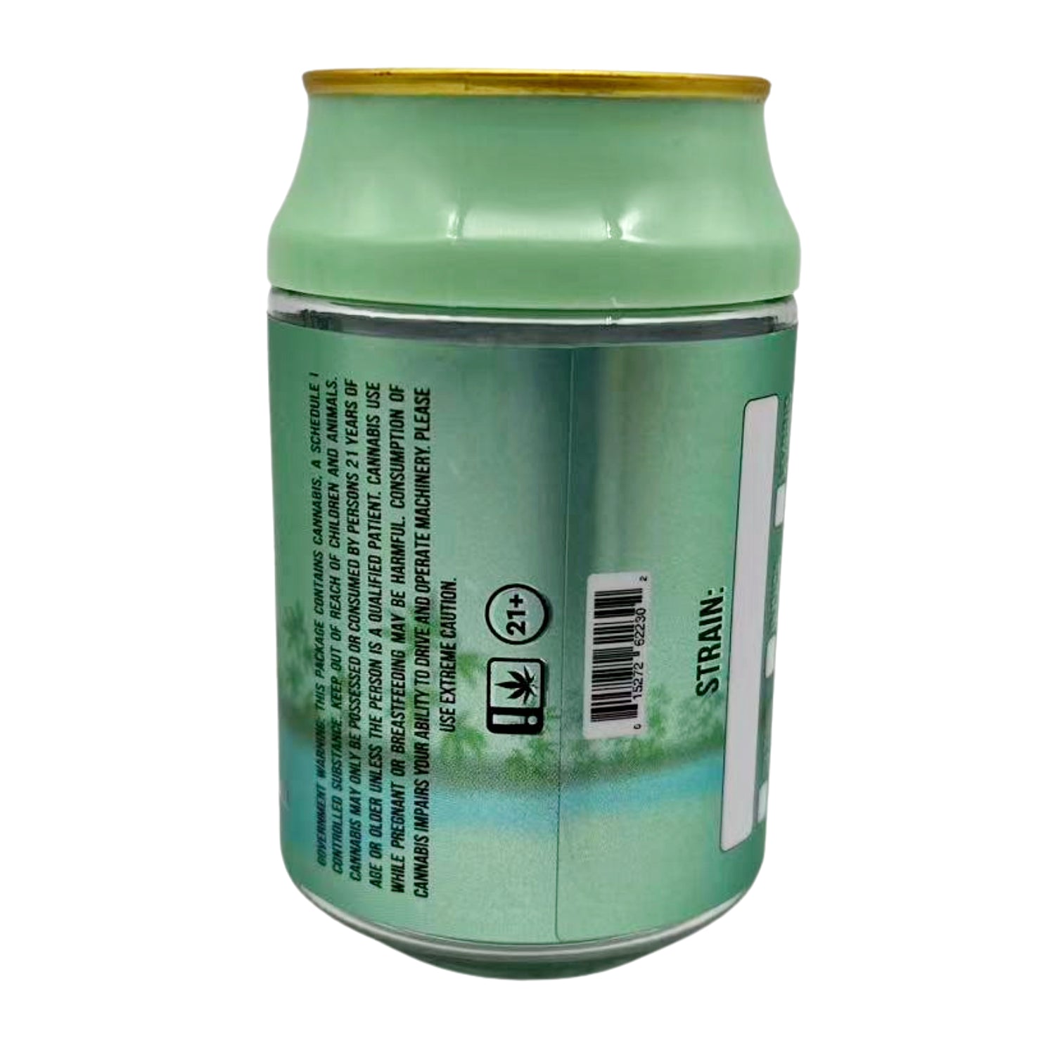 Can Mylar bag 3.5g, herb Mylar Bags, Where to buy mylar bags, Custom mylar bags near me, Mylar Bags Wholesale. Green can with a label on a white background