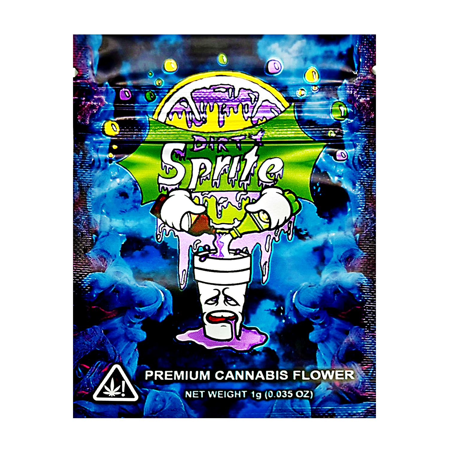 Mylar Bag herb product packaging with colorful design and branding on a white background