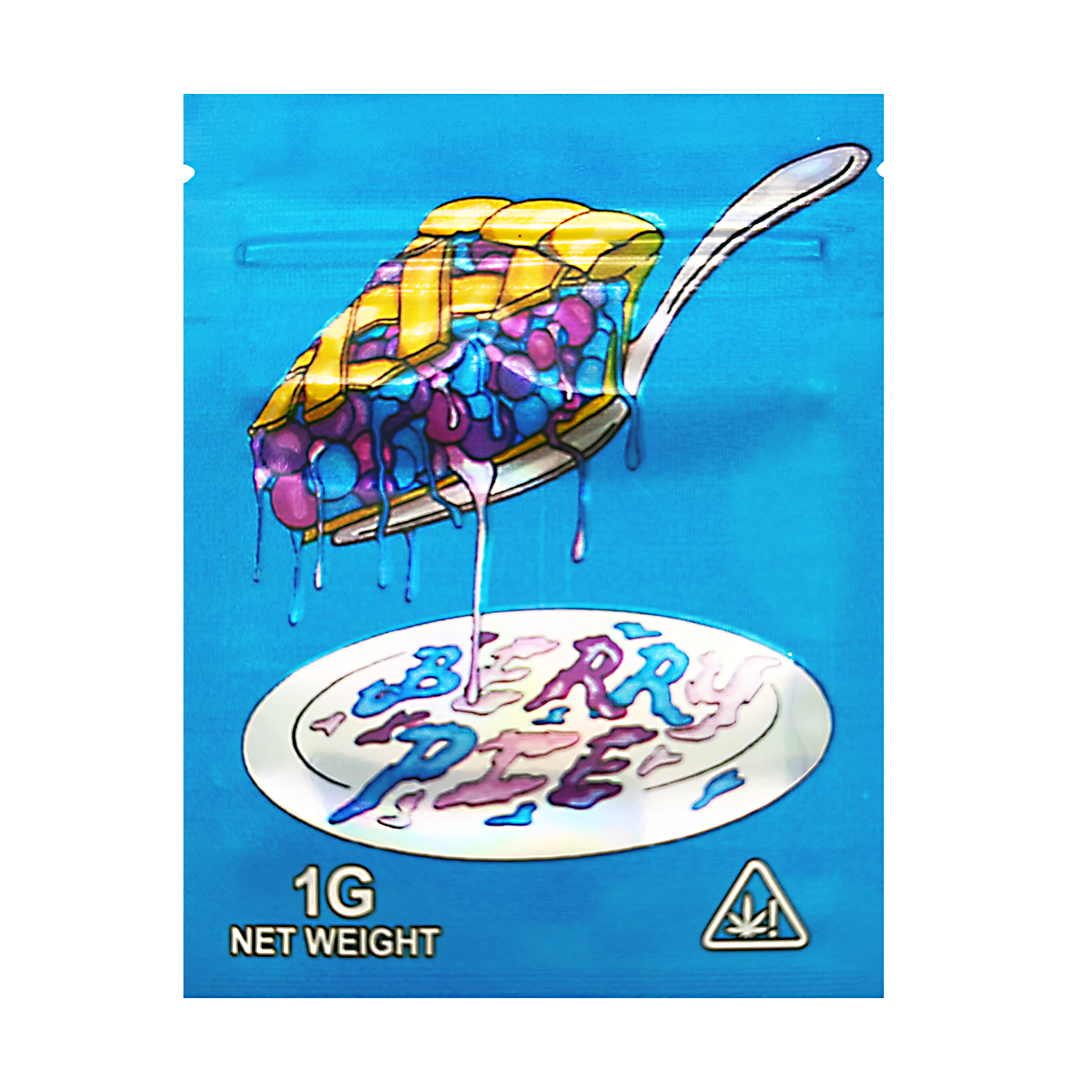 Mylar Bag Colorful packaging of a product with a spoon and melted substance on a blue background
