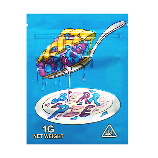 Mylar Bag Colorful packaging of a product with a spoon and melted substance on a blue background
