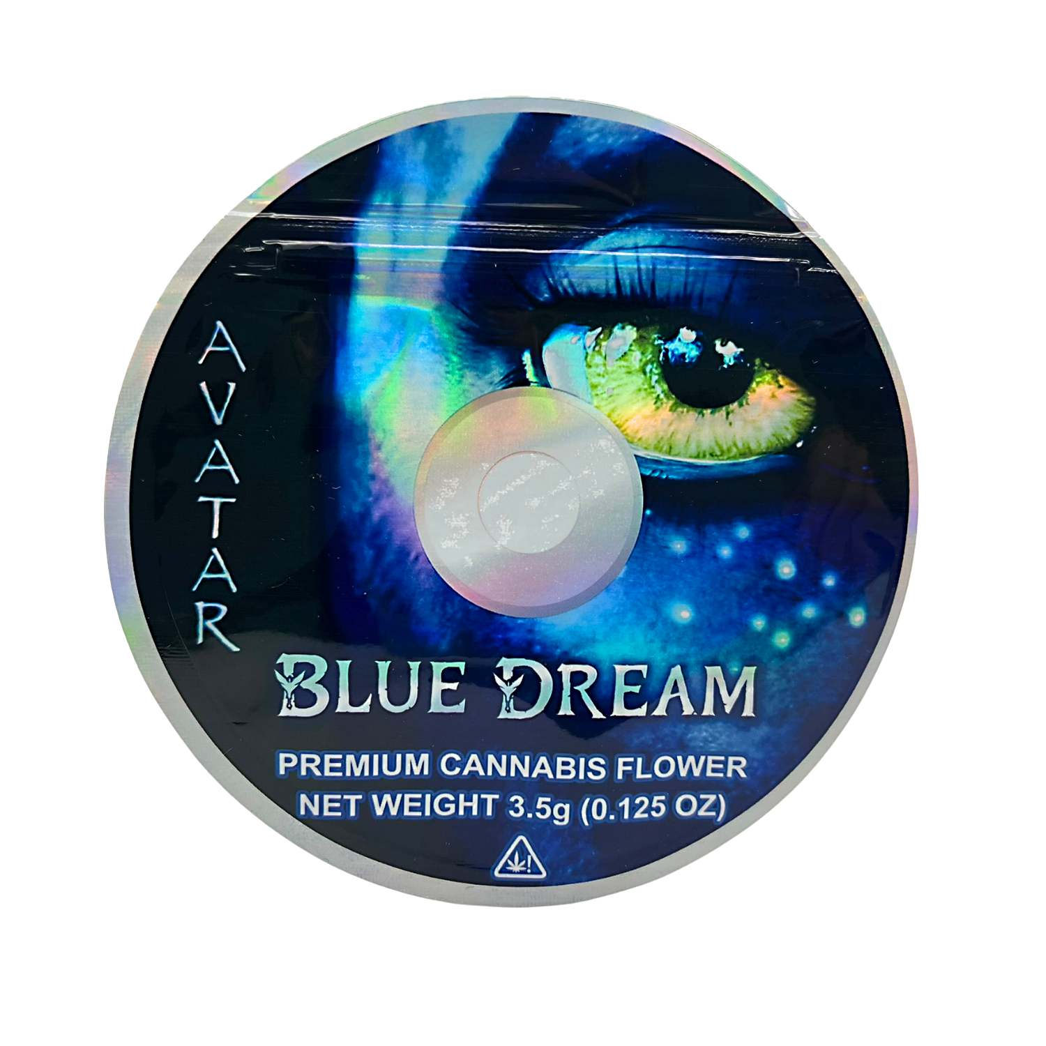 DVD Mylar bag 3.5g, herb Mylar Bags, Where to buy mylar bags, Custom mylar bags near me, Mylar Bags Wholesale. herb product packaging with 'Blue Dream' branding and eye design.