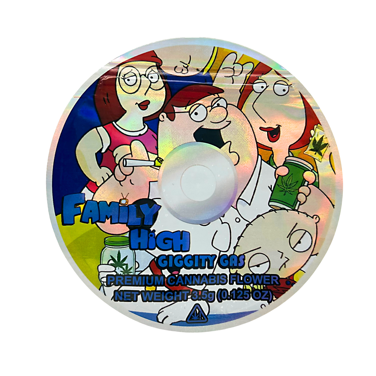 DVD Mylar bag 3.5g, herb Mylar Bags, Where to buy mylar bags, Custom mylar bags near me, Mylar Bags Wholesale. herb product label with cartoon characters on a white background