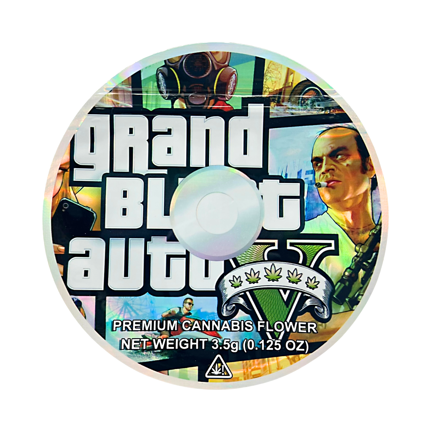 DVD Mylar bag 3.5g, herb Mylar Bags, Where to buy mylar bags, Custom mylar bags near me, Mylar Bags Wholesale. herb product packaging with 'Grand Theft Auto V' branding and graphics.