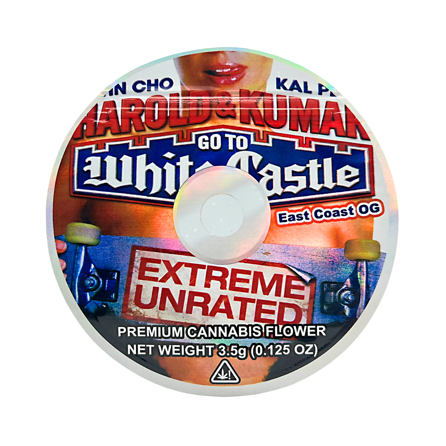 DVD Mylar bag 3.5g, herb Mylar Bags, Where to buy mylar bags, Custom mylar bags near me, Mylar Bags Wholesale. herb product packaging with 'Harold & Kumar' branding and 'White Castle' reference.