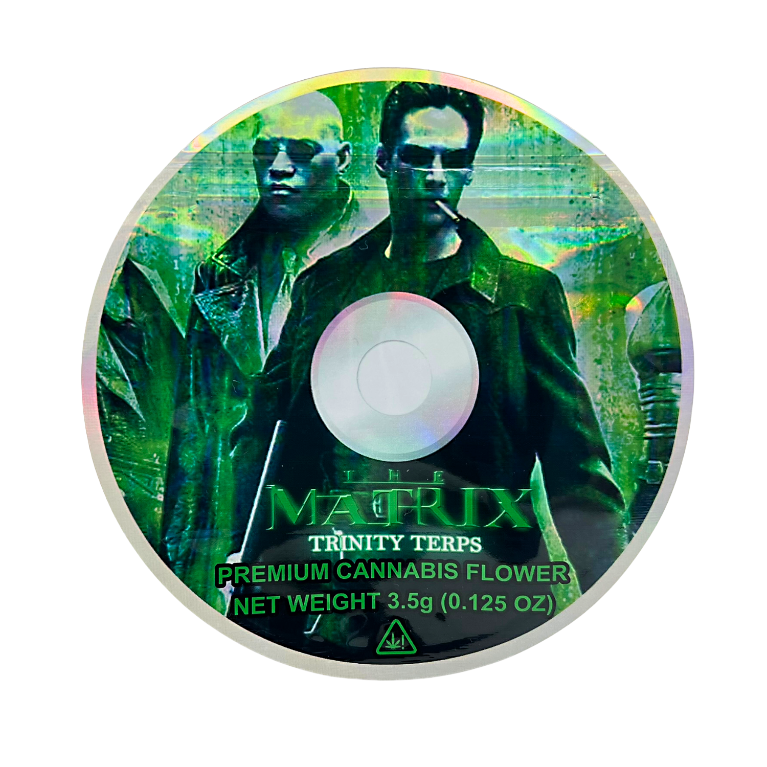 DVD Mylar bag 3.5g, herb Mylar Bags, Where to buy mylar bags, Custom mylar bags near me, Mylar Bags Wholesale. herb product packaging with 'The Matrix' branding and green color scheme.