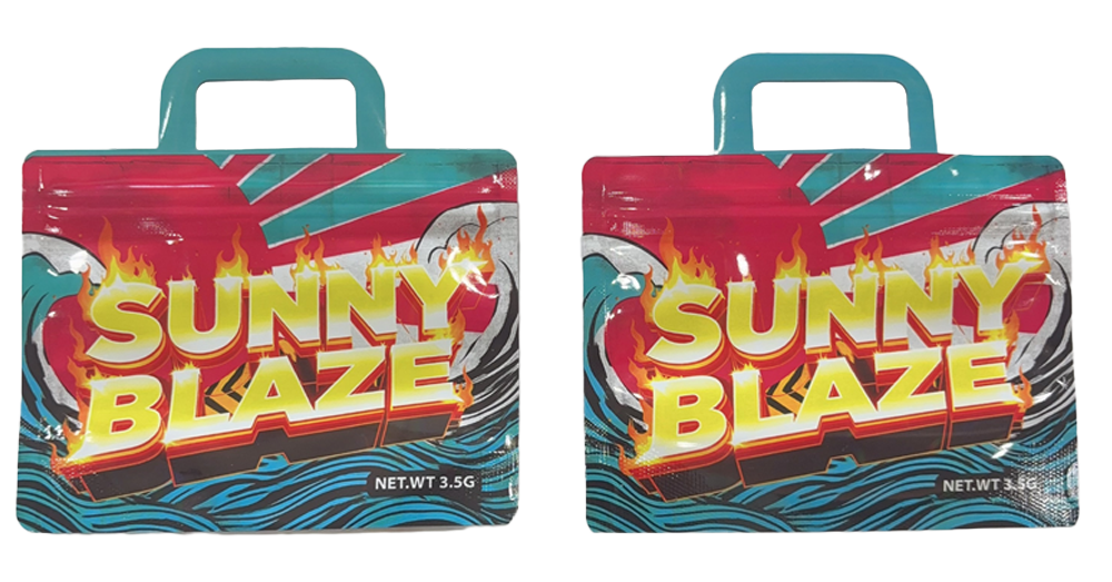 50 Pack - 3.5G Handle Shaped Mylar Bags - Sunny Blaze